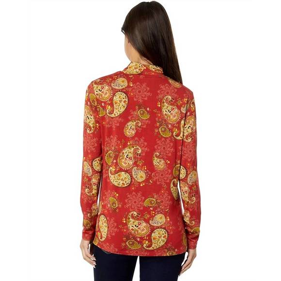 NEW JOHNNY WAS paisley lace mock neck top in orange - Picture 2 of 3